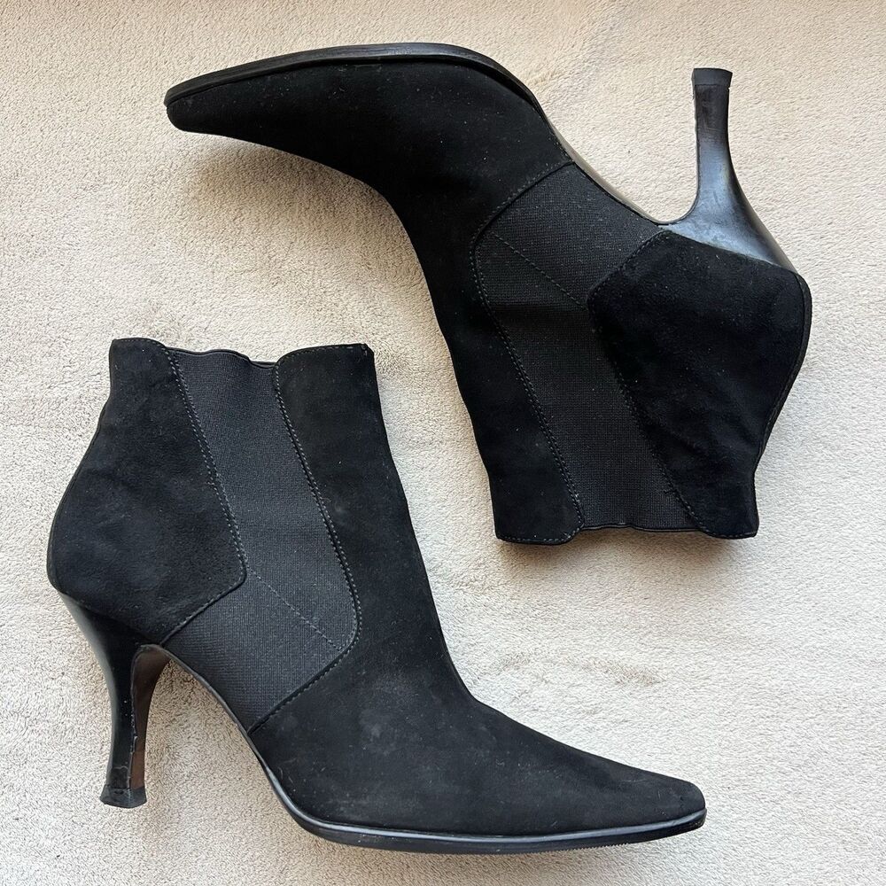 Donald J Pliner‎ Black Suede Leather Heeled Booties Women 7 Pointed Toe Classic
